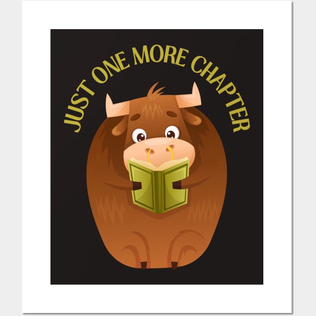 Bull reading book Just one more chapter I Love Books Bookoholic Wall Art by BoogieCreates